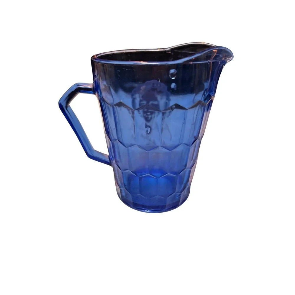 Vintage Blue Depression Glass Shirley Temple Small‎ Pitcher & Cup With Handles